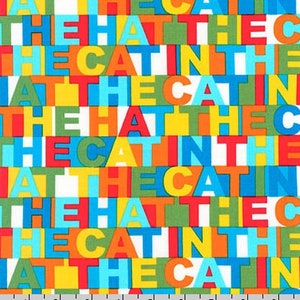 Cat in the Hat Words from Dr Seuss Enterprises Collection by Robert Kaufman Fabric 100% Cotton ADE-18196-203