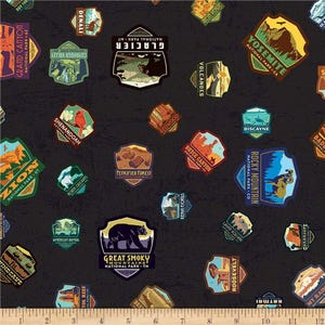 Patches on Black from the National Parks by Riley Blake Designs - 100% Cotton