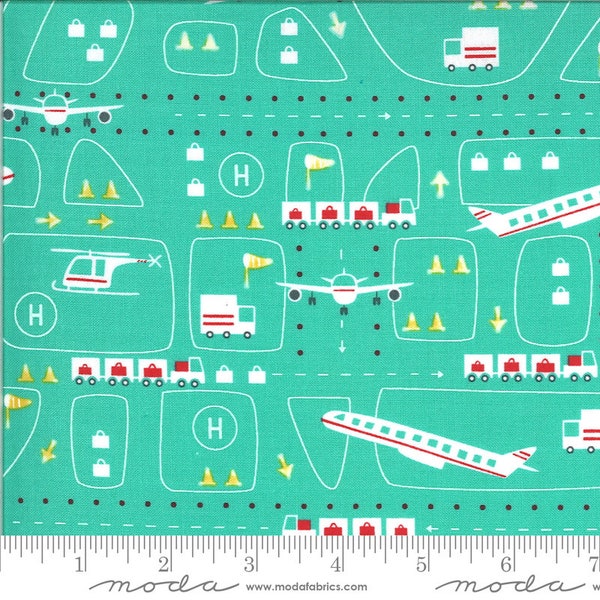 Take Off Airport Runway in Jet Stream Blue from On the Go Collection by Stacy Iest Hsu for Moda Fabric- 100% Quilt Shop Cotton