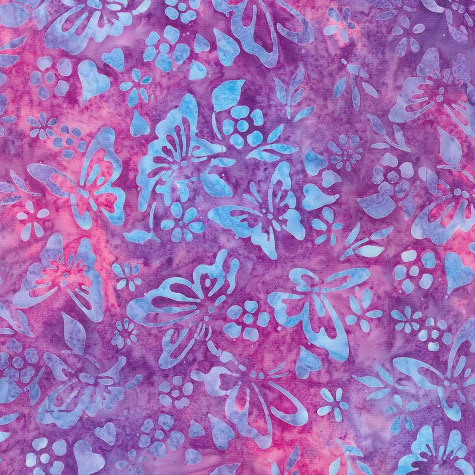 Batik Fabric - Floral Butterflies in Fuchsia From the Butterfly Habitat ...
