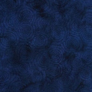 May include: A dark blue fabric with a repeating pattern of small, stylized circles.