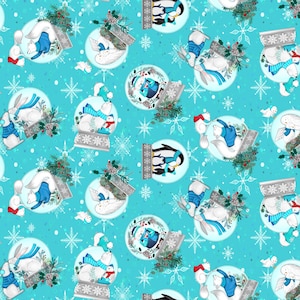 Snow Globes in Turquoise from the Snow Drift Collection by Michael Zindell for Clothworks Fabric - 100% Cotton Fabric