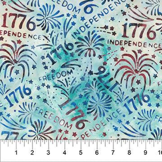 Batik Fabric – Fireworks in Blue & Green from the Celebrating 250 Years Collection by Scott Flanagan From Banyan Batiks