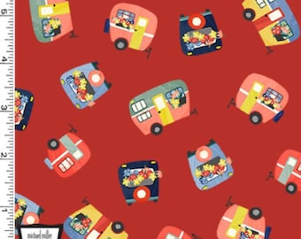 Camper Toss in Red from Camping Life Collection by Deane Beesley for Michael Miller Fabrics- 100% High Quality Cotton
