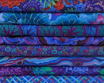Kaffe Fassett BUNDLE SET in Blues From Free Spirit - 10 Fabrics Total - 100% High Quality Quilt Shop Cotton - Patterns May Vary from Photo.