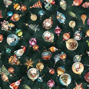 Ornament Toss in Evergreen from the Wonderful Christmastime Collection by ©Morris Creative Group for QT Fabrics - 100% Cotton