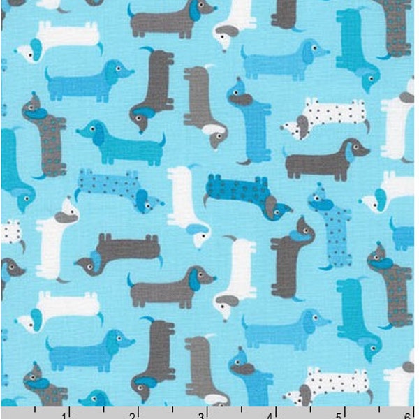 Fat Quarter ONLY (18"x22") of Mini Dachshunds on Aqua from Robert Kaufman's Urban Zoologie Mini Collection by Ann Kelle