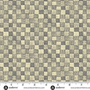 May include: A fabric swatch featuring a repeating checkered pattern of dark charcoal gray and cream squares. Each square displays a textured, hand-drawn cross-hatch effect. A ruler at the bottom shows measurements in inches up to 7 inches.