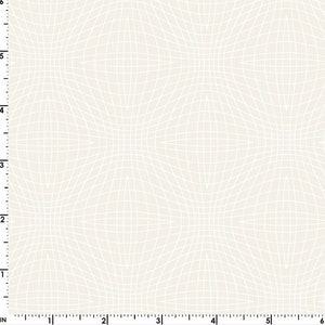 May include: A white background with a repeating pattern of white lines forming a grid. The lines are curved and create a geometric design.