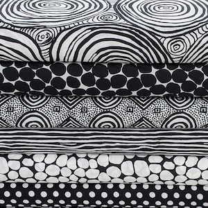 Kaffe Fassett Fabric Bundle Set in Black & White  - 6 Fabrics Total - 100% High Quality Cotton- PATTERN WILL VARY from photo.