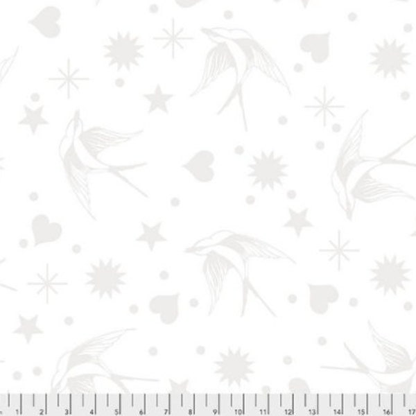 Tula Pink Fabric-  Fairy Flakes White on White From Linework Collection by Free Spirit Fabric 100% Quilt Shop Cotton