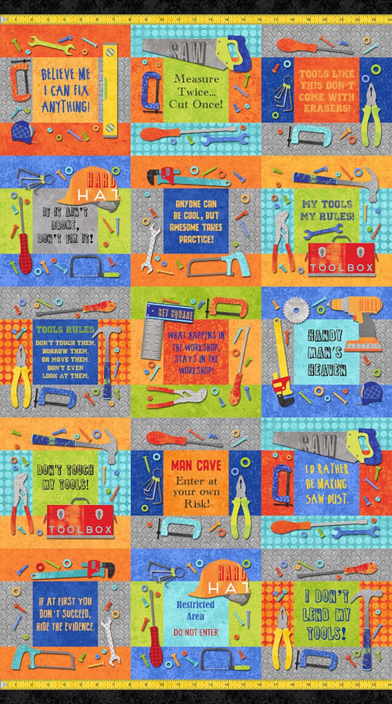 1 Panel Plus 11 Fabrics = 12 Fabrics Total Nuts and Bolts Bundle from Northcott Fabrics