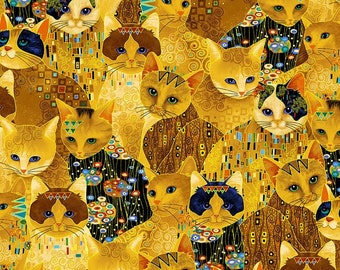 Golden Bejeweled Cats by Timeless Treasures Fabric- You Choose Cut