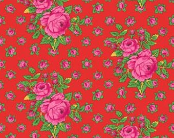 Rosie in Red de Kaffe Fassett Collective, colección de febrero de 2026 de FreeSpirit Fabrics.