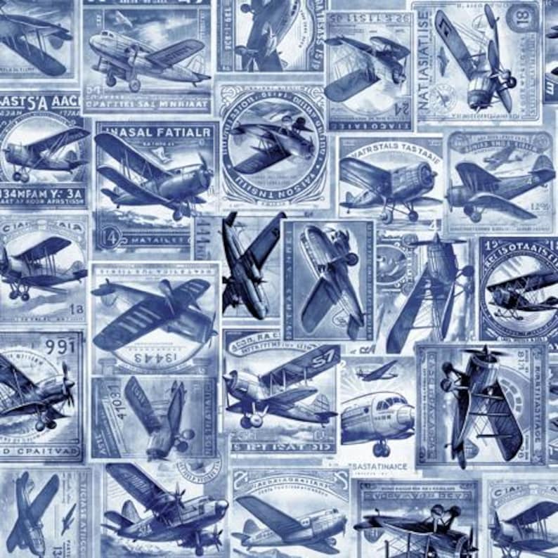 Airplane Collage on Denim From the Flying High Collection by QT Fabric ...