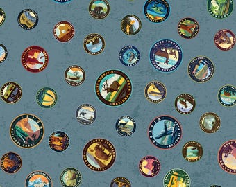 Emblems on Blue from the National Parks by Riley Blake Designs - 100% Cotton