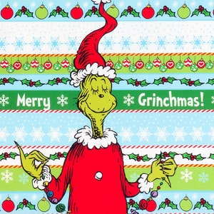 The Grinch Stripes Panel (approx 23.5&quot;x44&quot;) from Robert Kaufman&#39;s How The Grinch Stole Christmas by Dr Seuss  - 100% Quilt Shop Cotton