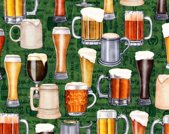 Beer Pints and Mugs in Green from On Tap Collection by Dan Morris for QT Fabrics- You Choose the Cut