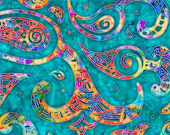 Paisley Swirl in Teal from Brilliance Collection by Dan Morris for Quilting Treasure Fabric- 100% Quilt Shop Cotton