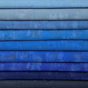 Moda Fabrics の Tones of Blue Grunge ファブリック バンドル セット - 合計 9 枚のファブリック - 綿 100%