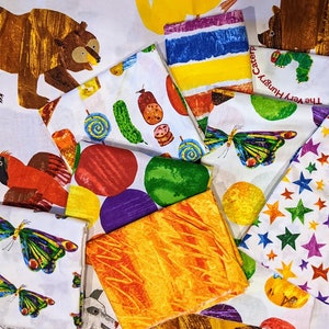 Eric Carle Scrap Pack- 2.5-3 Yards Total in Each Pack- Very Hungry Caterpillar & Brown Bear- Assorted Colors, Sizes and Patterns