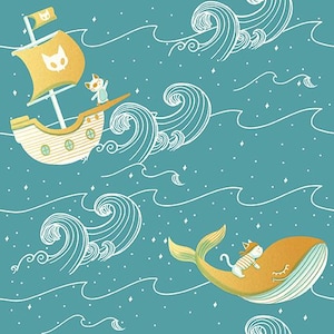 Treacherous Seas in Dark Blue from the Sky Adventures Collection by Paintbrush Studios - 100% Cotton Fabric