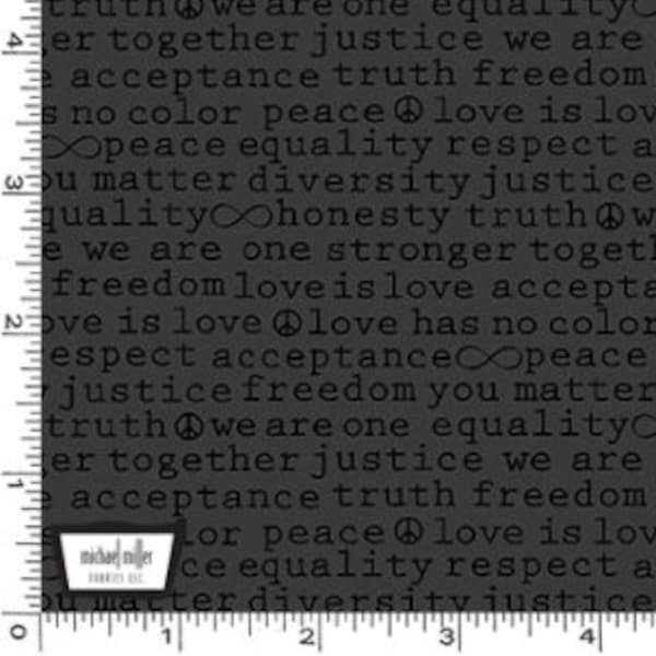 Peace and Harmony Words Affirmations in Metal de Graydations Collection by Michael Miller- 100% High Quality Cotton Fabric