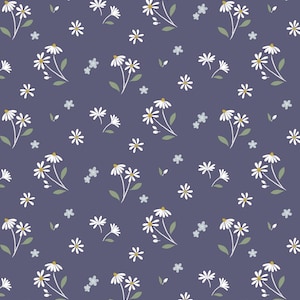 Daisies Dancing on Navy Blue from the Floral Song Collection by Cassandra Connolly for Lewis & Irene - 100% Cotton