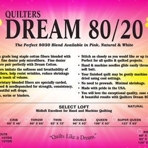 Guata doble natural 80/20 (aprox. 93" x 72") de Quilters Dream Batting - 80% algodón / 20% microfibra de poliéster - Guata precortada