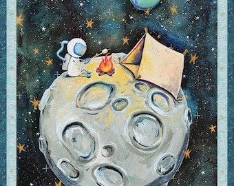 Camping on the Moon PANEL from the To The Moon Collection by Rachel Nieman for P&B Textiles - 100% Cotton Fabric