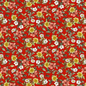 Flowers & Leaves in Red from the Tea Time Collection by Eun Young Otsuki for QT Fabrics - 100% Cotton