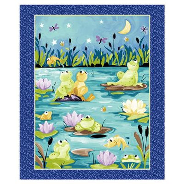 Paul's Pond Quilt Panel in Navy de Clothworks - environ 36"x44"