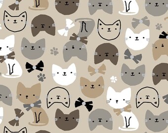 FLANNEL- Just Kitten Around in Taupe from Cubby Flannel Collection for Windham Fabric- 100% Cotton Flannel