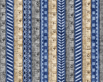 Tape Measure Stripes in Blue from A Little Handy Collection by QT Fabrics - 100% Cotton - You Choose the Cut