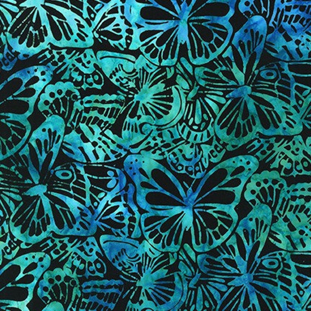Batik Fabric Peacock Blue & Green Butterfly Wings From Artisan Batiks