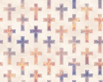 Jesus Cross from The Lion and The Lamb Collection by Abraham Hunter for Northcott Fabric - 100% High Quality Quilt Shop Cotton