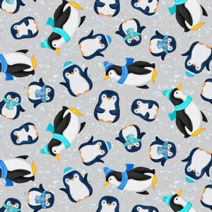 Penguins in Light Gray from the Snow Drift Collection by Michael Zindell for Clothworks Fabric - 100% Cotton Fabric