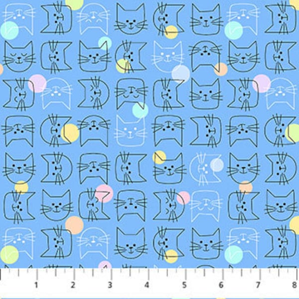 Cat Faces on Blue from Cat's Pajamas Collection by Patrick Lose for Northcott Fabrics