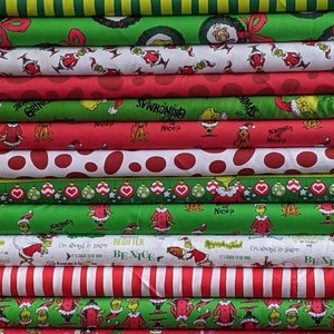 How The Grinch Stole Christmas MYSTERY Fat Quarter Bundle from Dr Seuss Fabrics by Robert Kaufman 100% Cotton- 5 Fabrics Total- See Notes