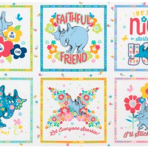 Positive Worte PANEL ca. 24"x43" von Horton Kindness Collection von Dr. Seuss Enterprises - 100% Hochwertiger Quilt Shop Baumwolle