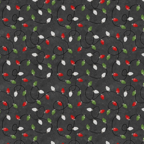 Lumières de Noël sur noir de la collection Baby, It's Gnomes Outside de Wilmington Prints pour Parkside Fabrics - 100 % coton