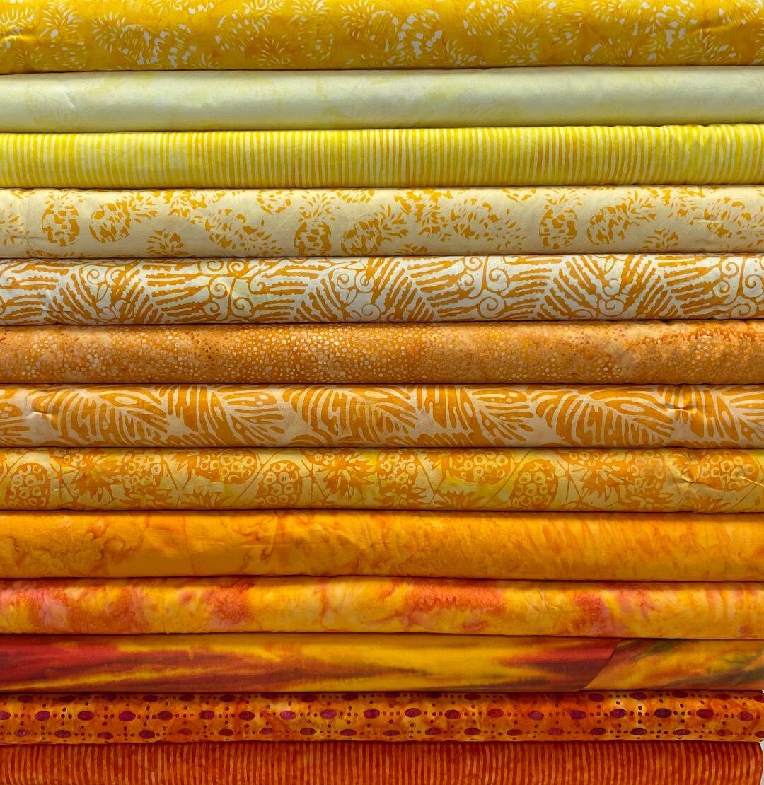 Batik Bundle Happy Yellow Hand Dyed Batiks 13 FABRICS TOTAL You Choose the Cut Patterns Vary Etsy