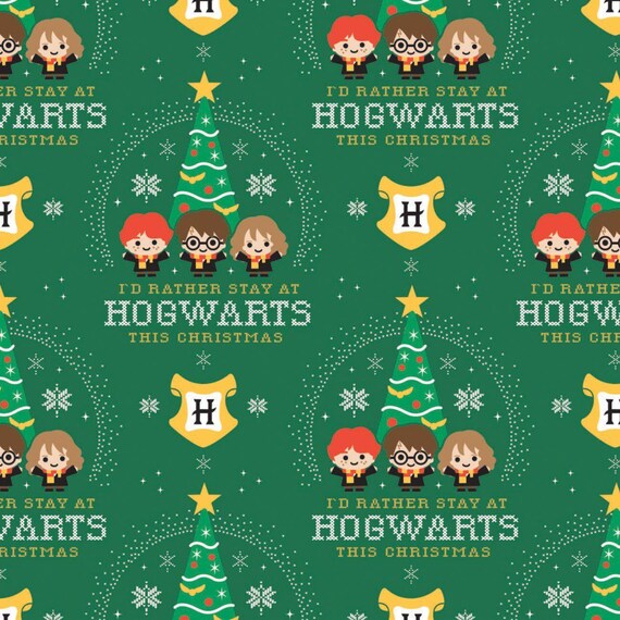 Hogwarts Happy Christmas from Camelot Fabric- Harry Potter, Hermione, Ron,  Kawaii - Licensed Product