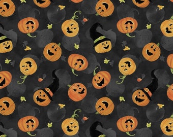 Pumpkin Toss on Black from the Boo Crew Collection from Wilmington Prints for Parkside Fabrics - 100% Cotton