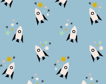 Rocket in Blue from Shoot For The Stars Collection by Paintbrush Studio Fabric 100% Quilt Shop Cotton