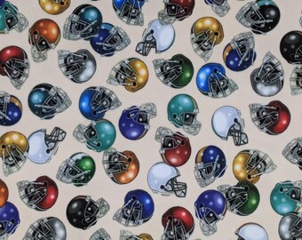 MINKY PLUSH FABRIC - Tossed Football Helmets in Cream from Novelteenies Collection by Quilting Treasures Minky - 2.5mm pile