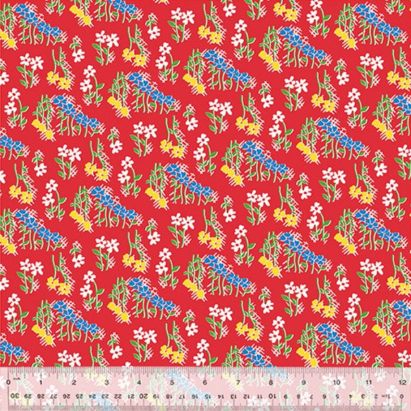 Flower Fields on RED from The Garden Party Collection by Windam Fabrics - 100% Cotton