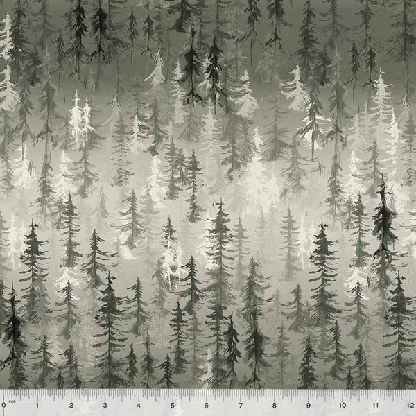 Pineforest in Gray from the Majestic Mountain Collection by Whistler Studios for Windham Fabrics - 100% Cotton Fabric