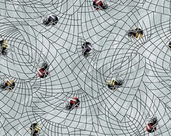 Spinnen in Grau aus der Glow in the Dark Halloween Countdown Kollektion von Blank Quilting Co. - 100% Baumwollstoff