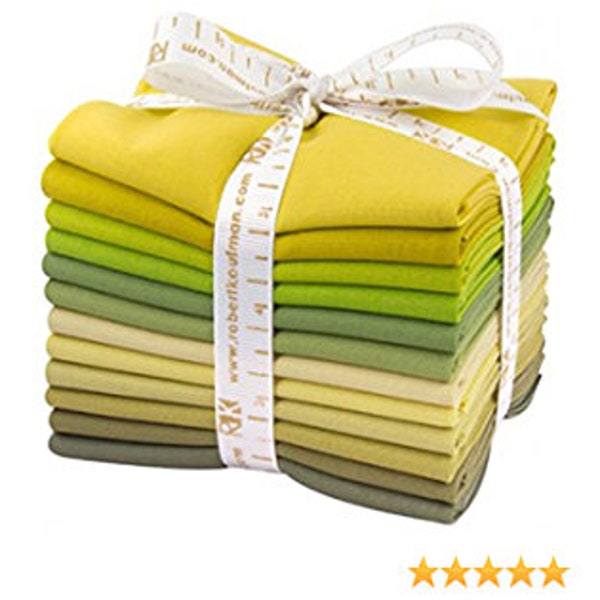 Kona Cotton Grasslands Green FAT QUARTER Bundle From Robert Kaufman- 12 Fabrics Total